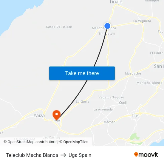 Teleclub Macha Blanca to Uga Spain map