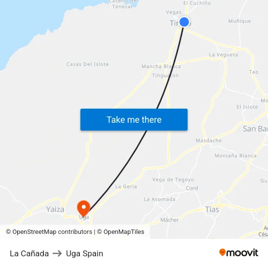 La Cañada to Uga Spain map