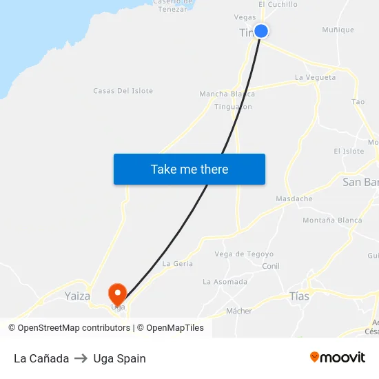 La Cañada to Uga Spain map