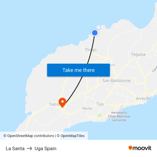 La Santa to Uga Spain map