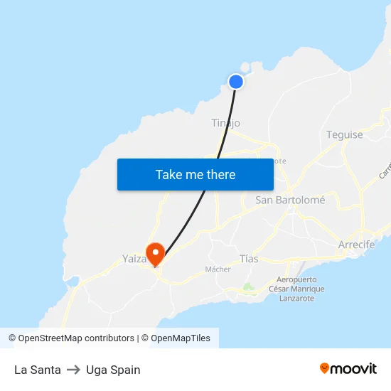 La Santa to Uga Spain map