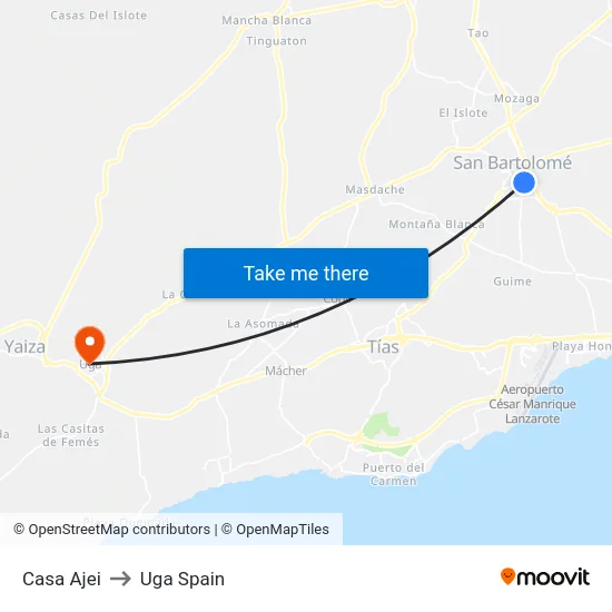 Casa Ajei to Uga Spain map