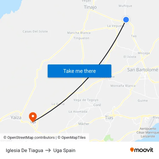 Iglesia De Tiagua to Uga Spain map