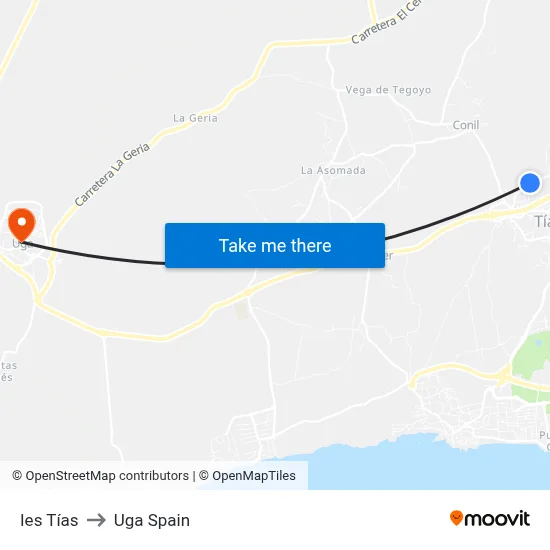 Ies Tías to Uga Spain map