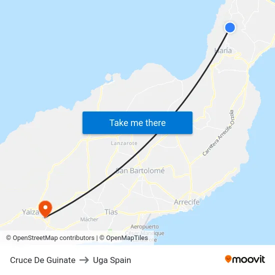 Cruce De Guinate to Uga Spain map