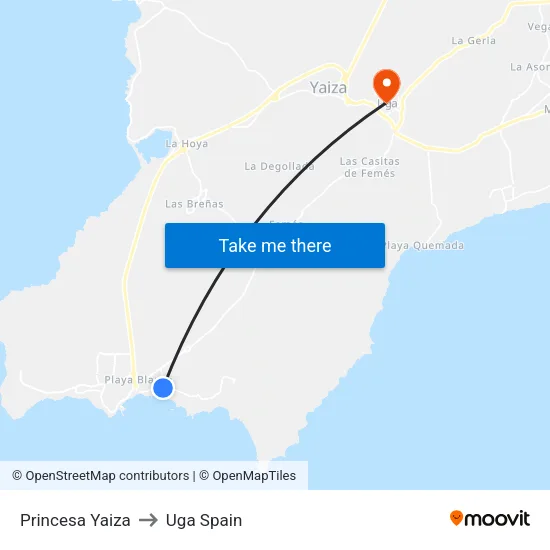 Princesa Yaiza to Uga Spain map