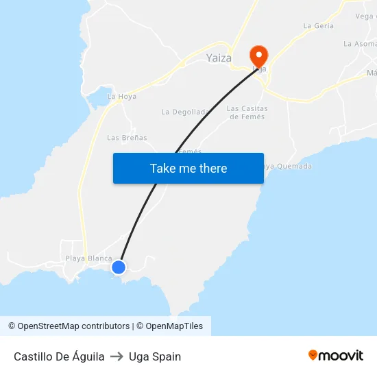 Castillo De Águila to Uga Spain map