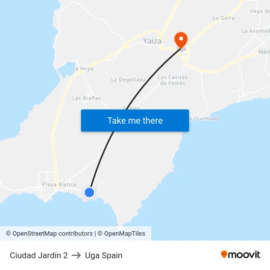 Ciudad Jardín 2 to Uga Spain map