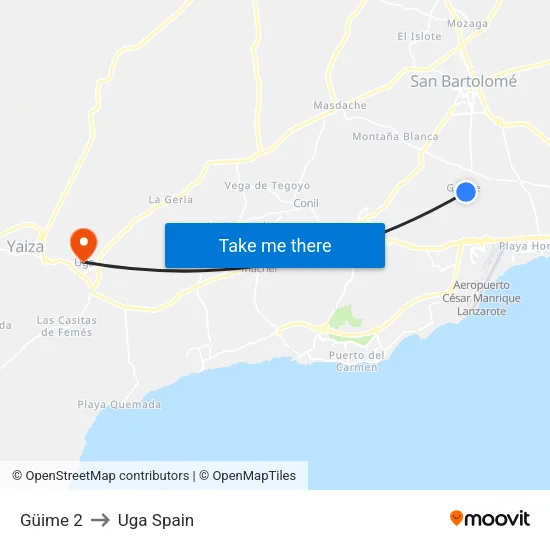 Güime 2 to Uga Spain map