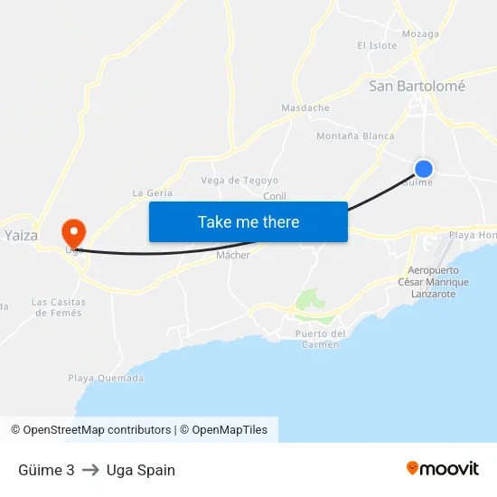 Güime 3 to Uga Spain map