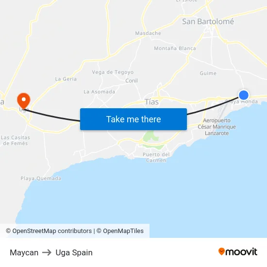 Maycan to Uga Spain map