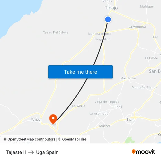 Tajaste II to Uga Spain map