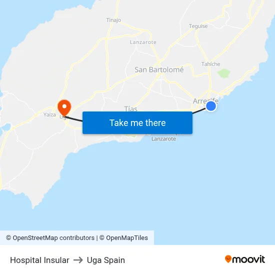 Hospital Insular to Uga Spain map