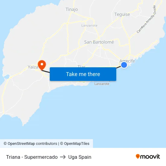 Triana - Supermercado to Uga Spain map
