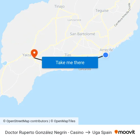 Doctor Ruperto González Negrín - Casino to Uga Spain map