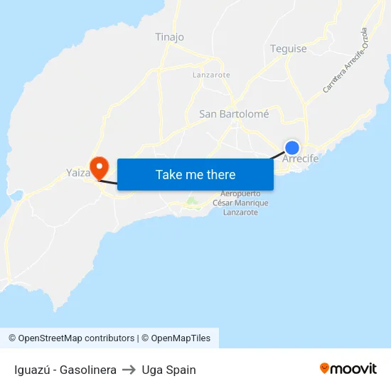 Iguazú - Gasolinera to Uga Spain map