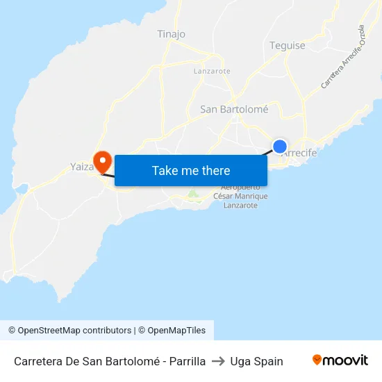 Carretera De San Bartolomé - Parrilla to Uga Spain map