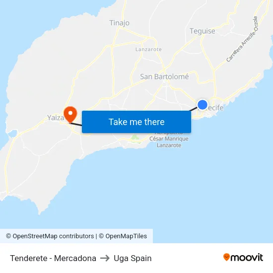 Tenderete - Mercadona to Uga Spain map