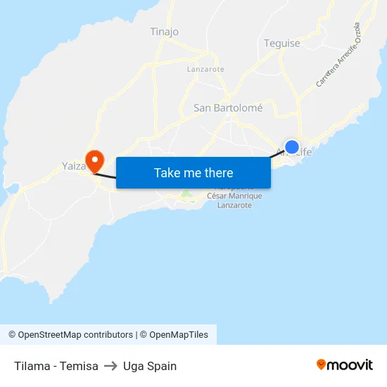 Tilama - Temisa to Uga Spain map