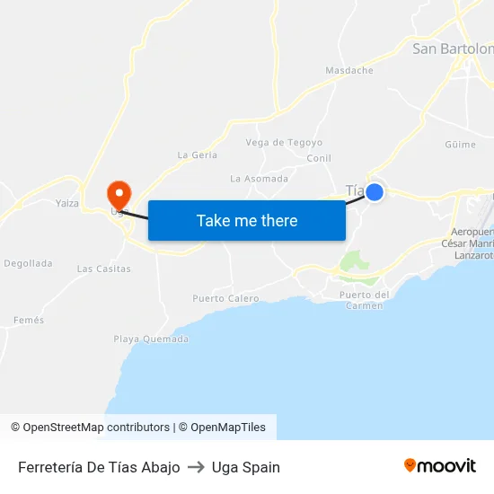 Ferretería De Tías Abajo to Uga Spain map