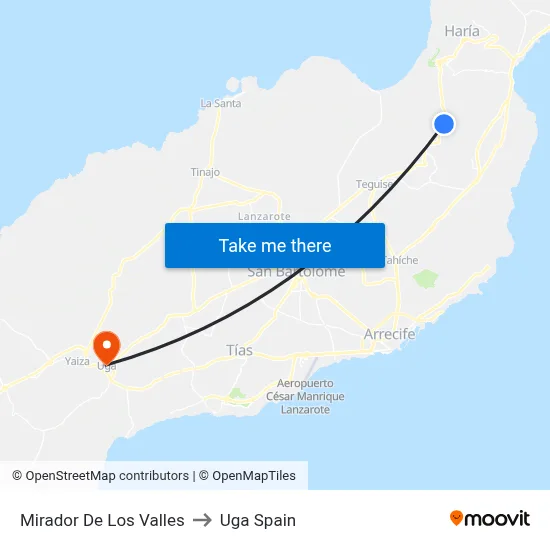 Mirador De Los Valles to Uga Spain map
