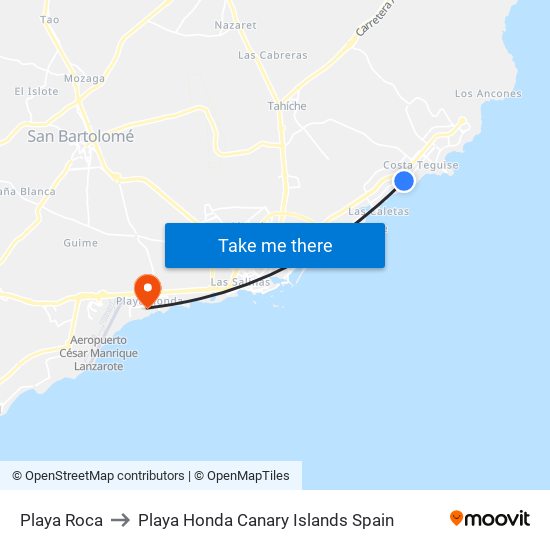 Playa Roca to Playa Honda Canary Islands Spain map