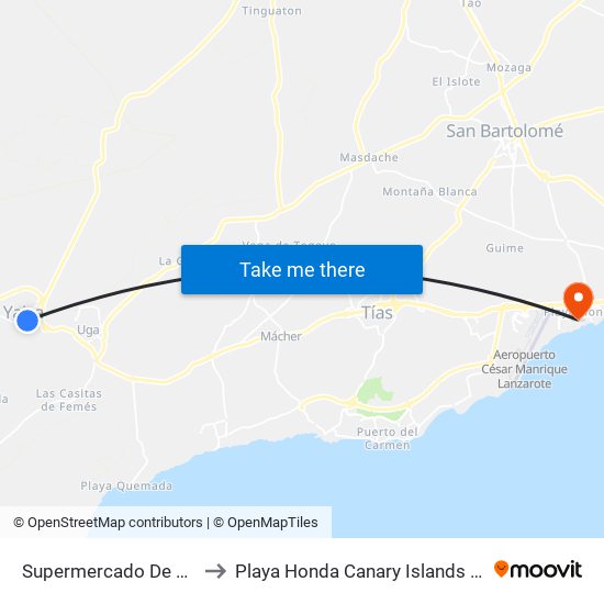 Supermercado De Yaiza to Playa Honda Canary Islands Spain map