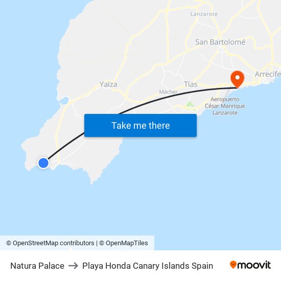 Natura Palace to Playa Honda Canary Islands Spain map