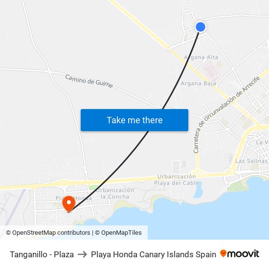 Tanganillo - Plaza to Playa Honda Canary Islands Spain map