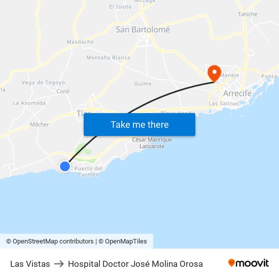 Las Vistas to Hospital Doctor José Molina Orosa map