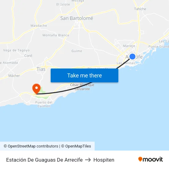 Estación De Guaguas De Arrecife to Hospiten map
