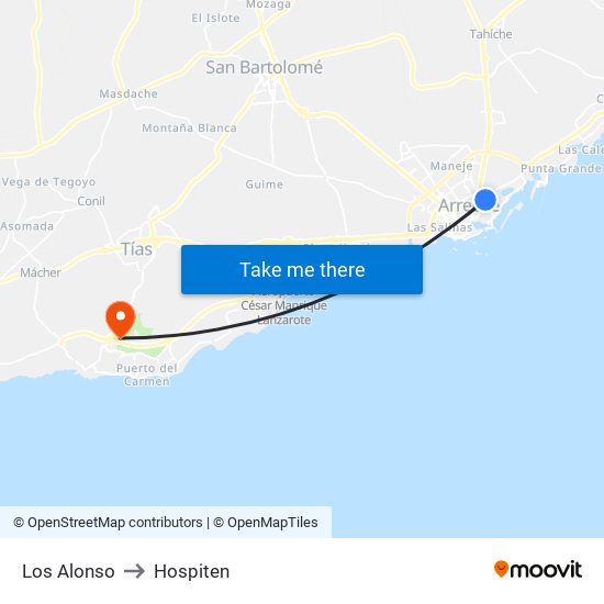 Los Alonso to Hospiten map