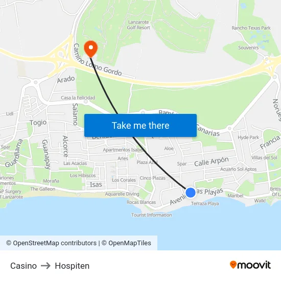 Casino to Hospiten map