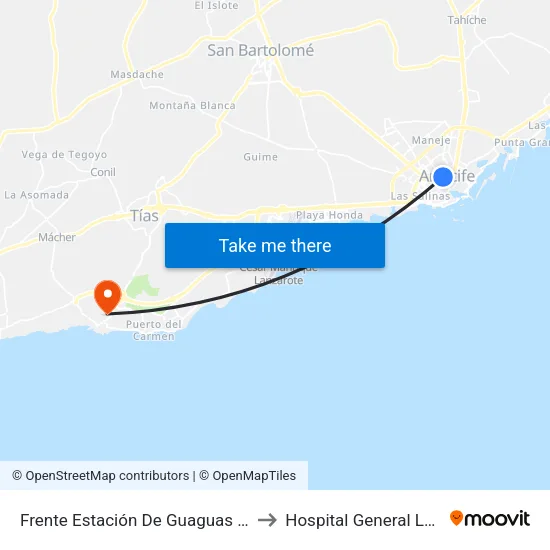 Frente Estación De Guaguas De Arrecife to Hospital General Lanzarote map