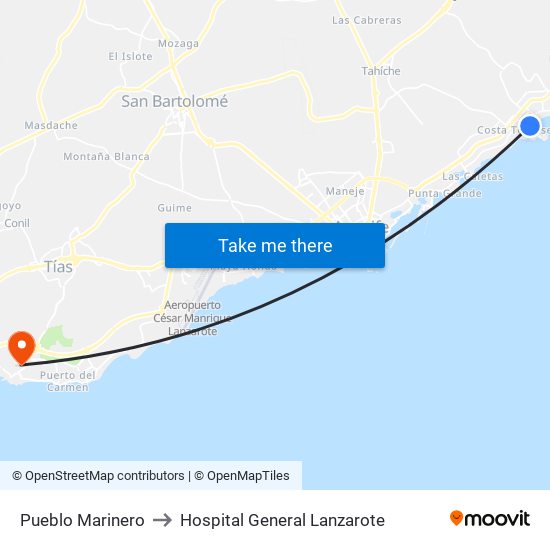 Pueblo Marinero to Hospital General Lanzarote map