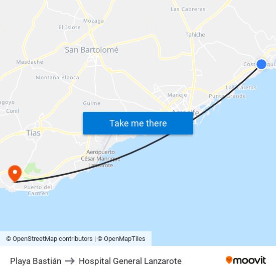 Playa Bastián to Hospital General Lanzarote map