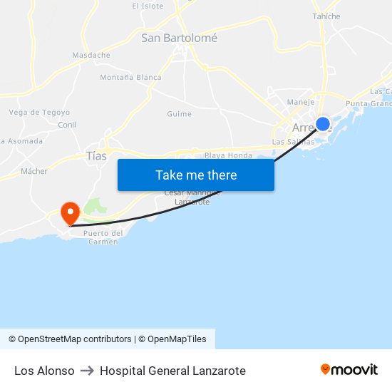 Los Alonso to Hospital General Lanzarote map