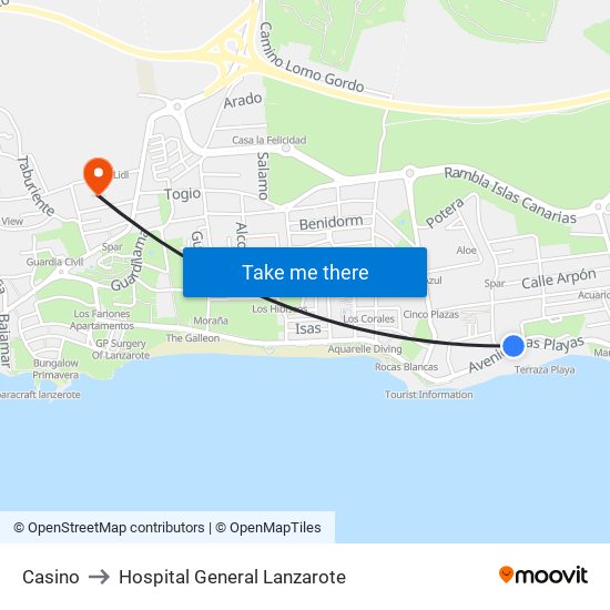 Casino to Hospital General Lanzarote map