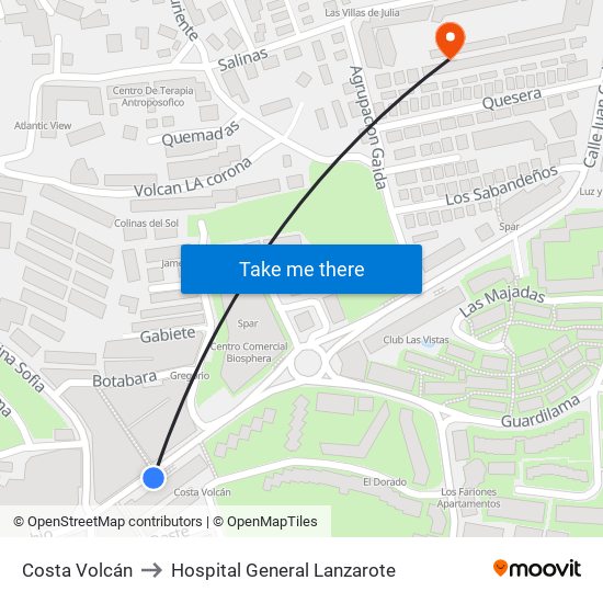 Costa Volcán to Hospital General Lanzarote map