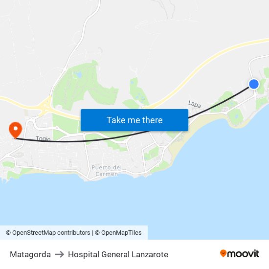 Matagorda to Hospital General Lanzarote map