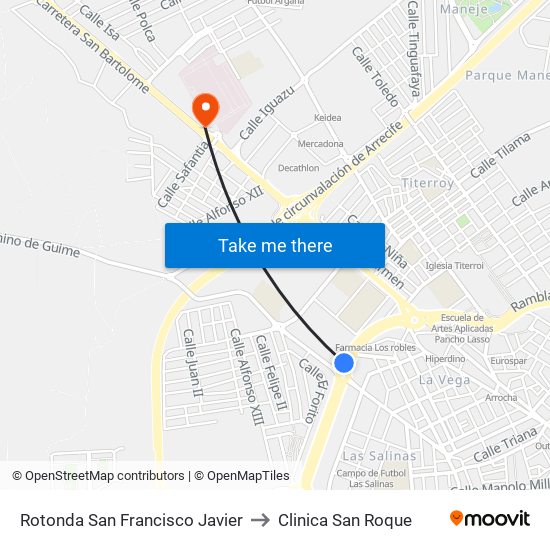Rotonda San Francisco Javier to Clinica San Roque map