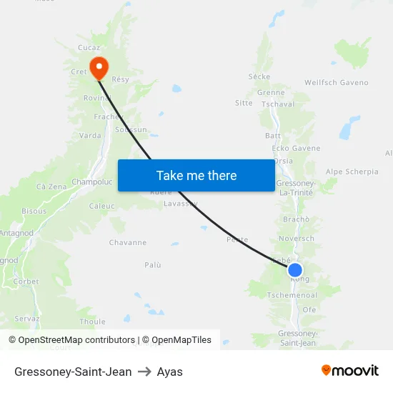 Gressoney-Saint-Jean to Ayas map