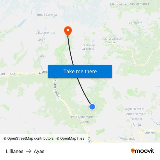 Lillianes to Ayas map