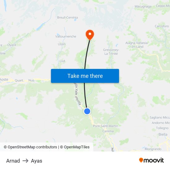 Arnad to Ayas map