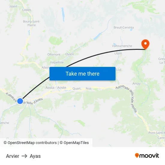 Arvier to Ayas map