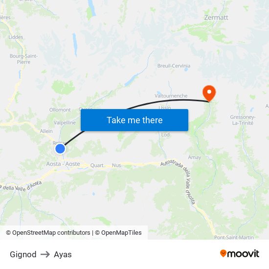Gignod to Ayas map