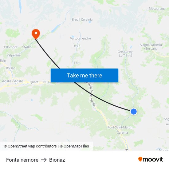 Fontainemore to Bionaz map