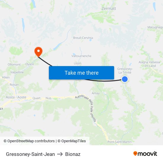 Gressoney-Saint-Jean to Bionaz map