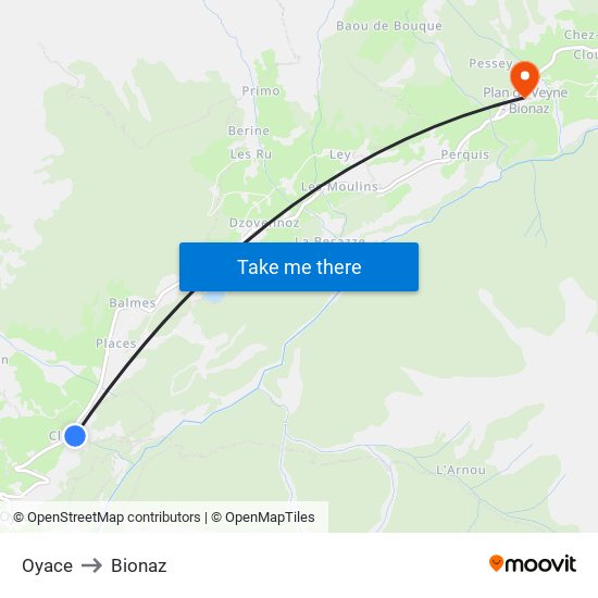 Oyace to Bionaz map