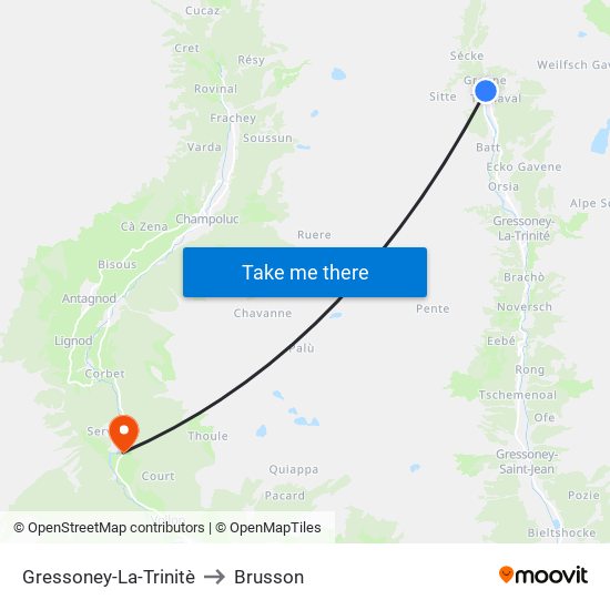 Gressoney-La-Trinitè to Brusson map